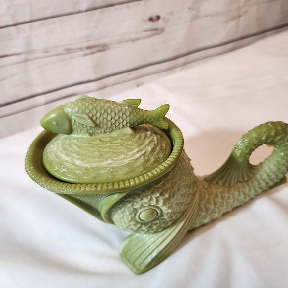 Victorian Greentown Glass Nile Green Dolphin - Picture 2 of 11